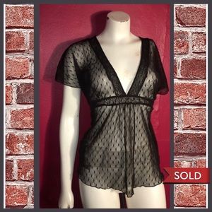 Brown black lace mesh shirt from INC, size small